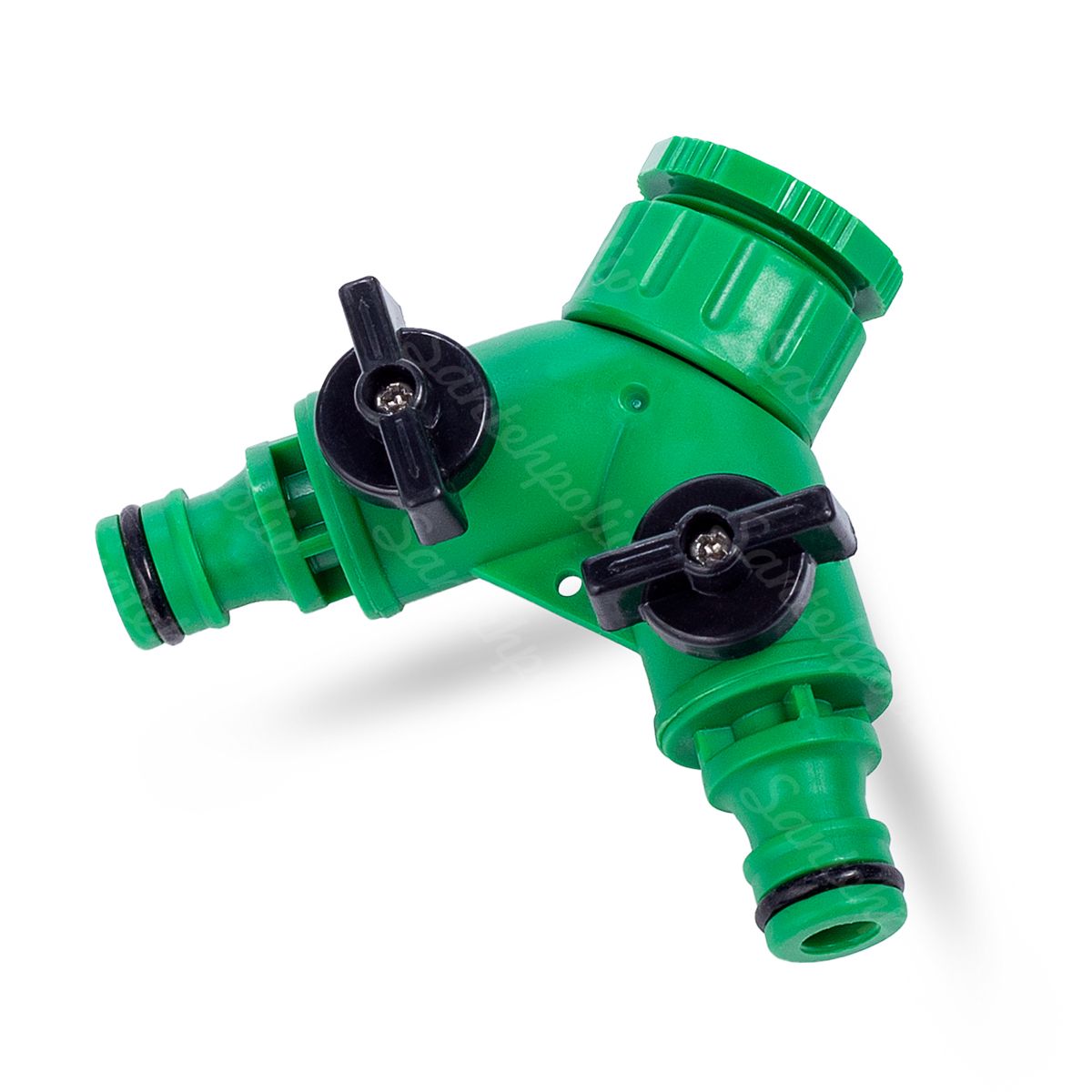 Адаптер-трійник з двома запірними кранами і редукцією 1/2"-3/4" (салатовий) (20/200)